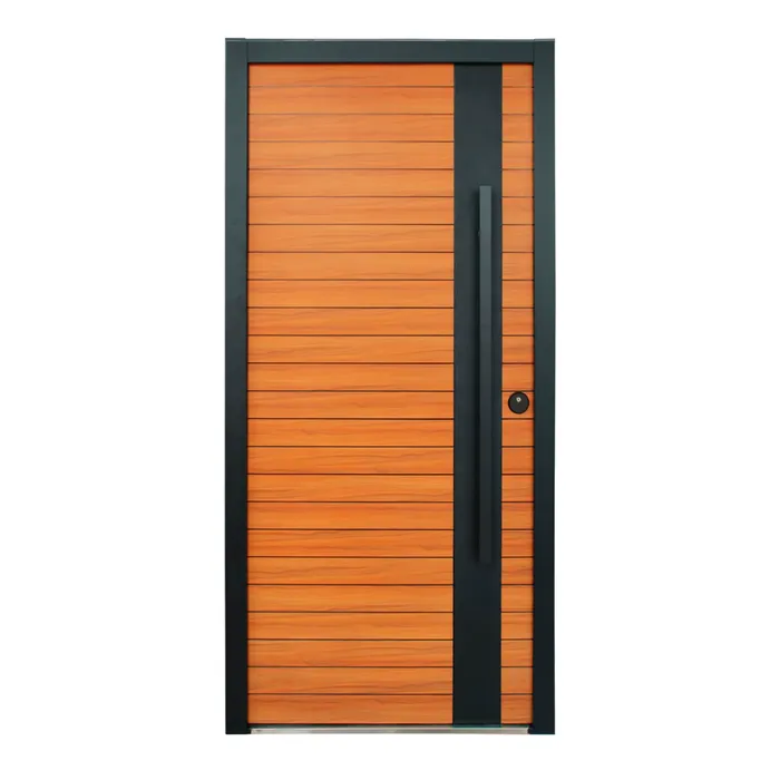 Puerta Premium 780 multianclaje símil madera clara con marco negro